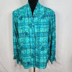 Vintage‎ PENDLETON SOPHISTICATE Size 14 Plaid Floral Pleated Button Down Blouse